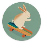 Rundes Wandbild Treechild - Niedlicher Hase auf einem Skateboard - Alu-Dibond 