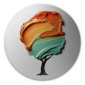 Wanddecoratie met zilvereffect Boom met oranje en groene 3D kroon - Mielu - Alu-Dibond Rond 