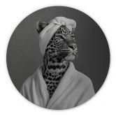 Wandbild mit Silbereffekt Royale Spa-Auszeit mit Leopard - Rahner - Alu-Dibond Rund 