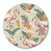 Glasbild Flamingo und tropische Blätter | Exotik für das Wohnzimmer - Bloomery Decor - Rund 