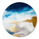 Glasbild Pinselstriche Blau und Gold - Rund - Haniff 