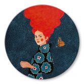Glasbild Frau im Blumenkleid mit Schmetterling - Hülya - Rund 