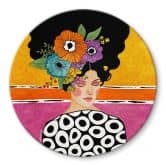 Glasbild Frau mit bunter Blumenkrone - Hülya - Rund 