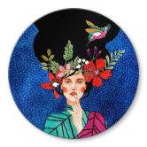 Glasbild Frau mit Kolibri in der Sternennacht - Hülya - Rund 