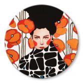 Glasbild Frau mit Retro-Mohnblumen - Hülya - Rund 