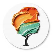 Glasschilderijen Boom met oranje en groene 3D kroon - Mielu - Rond 