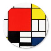Glasbild Mondrian - Komposititon mit Rot Gelb Blau und Schwarz - Rund 
