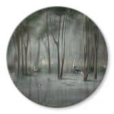 Glasbild Nebelwald am See mit Reiher in Grün - Ms Tiff - Rund 