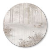 Glasbild Wald am See im Nebel in Beige - Ms Tiff - Rund 