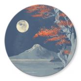 Glasbild Vollmond über dem Gipfel des Fuji-san - Roze - Rund 