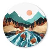 Glasbild Berg Land Fluss - SpaceFrog Designs - Rund 