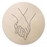 Holzbild 1X Studio - Line Art Hand in Hand - Rund 
