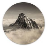 Holzbild Bergspitze über den weißen Wolken - Rund 