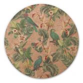Holzbild Dschungel mit Papageien Rosa - Bloomery Decor - Rund 