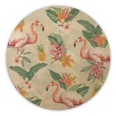 Holzbild Flamingo und tropische Blätter - Bloomery Decor - Rund 