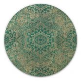 Billede af træ Mandala Boho Guldgrøn - Blomsterdekoration - Rund 