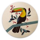 Holzbild mit Vogel-Motiv - Tukan Rund - Braun 
