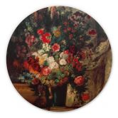 Delacroix Billede af træ - Vase med blomster på en konsol - Rund 