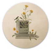 Holzbild Vintage Botanik-Computer - Frida Floral Studio - Rund 
