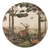 Tableau sur bois rond Kikki Belle - Animaux indigènes dans la forêt 