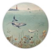 Tableau sur bois rond Kikki Belle - Vie sous-marine 