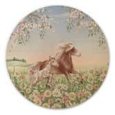 Houten Wanddecoratie Paarden in de bloemenweide - Kikki Belle - Rond 