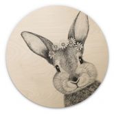 Holzbild Niedlicher Hase mit Kamillenblumen - Korenkova - Rund 