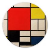 Wandcirkel Hout Mondriaan - Compositie met Rood Geel Blauw en Zwart 