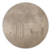 Holzbild Hirsche im Nebelwald - Ms Tiff - Rund 