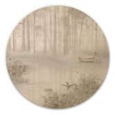 Holzbild Wald am See im Nebel in Beige - Ms Tiff - Rund 