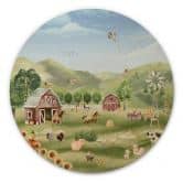 Kinderzimmer Holzbild - Oliver Robins - Bunter Bauernhof mit Tieren - Rund 