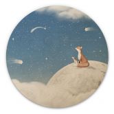 Holzbild Fuchs auf dem Mond mit Sternschnuppen - Oliver Robins - Rund 