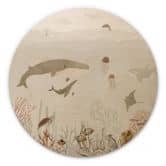 Tableau sur bois pour enfants - Baleines et leurs amis dans le monde sous-marin - Oliver Robins - Rond 