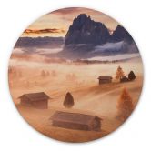 Holzbild Herbstnebel in den Alpen - Selagea - Rund 