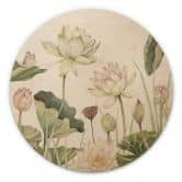 Tableau sur bois rond Sir Edward - Idylle de nénuphars au pastel 