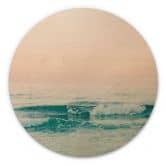 Tableau sur bois rond La mer bleue rencontre le ciel rose en Grèce - Sisi & Seb 