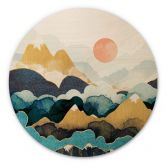 Holzbild Berggipfel über den Wolken - SpaceFrog Designs - Rund 