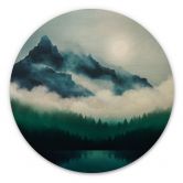Holzbild Neblige Landschaft in der Nacht - SpaceFrog Designs - Rund 