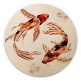 Holzbild Zwei Kois im Teich - SpaceFrog Designs - Rund 