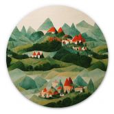 Holzbild Treechild - Kleines Dorf inmitten grüner Hügel - Rund 