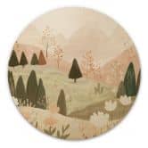 Holzbild Pastell Berglandschaft mit Blumen - Treechild - Rund 