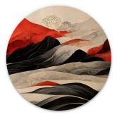 Holzbild Treechild - Rote Berge im Japandi Stil - Rund 
