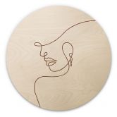 Holzbild Zarte Konturen einer Frau - Line Art - Tunaboylu - Rund 