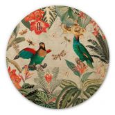 Tableau sur bois rond Jungle exotique avec perroquets - UN Designs 