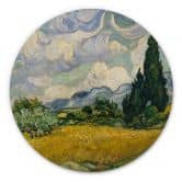Holzbild van Gogh - Weizenfeld mit Zypressen - Rund 
