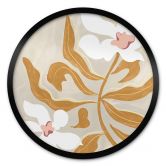 Blumen Poster Weiße Blüte und goldene Blätter Rund - Arty Guava 