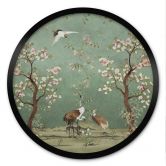 Poster Kraniche in floraler Landschaft - Bloomery Decor - Rund 