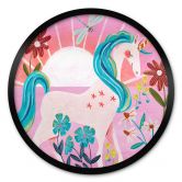 Poster Einhorn auf farbenfroher Blumenwiese - Bonne Müller - Rund 