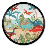 Kinderposter Farbenfrohe Dinosaurier im Urzeitwald - Bonne Müller - Rund 