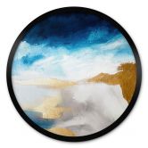 Poster Abstrakt - Pinselstriche Blau und Gold - Rund - Haniff 